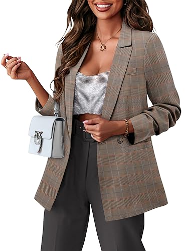 Women’s Brown Plaid Casual Blazer Jacket