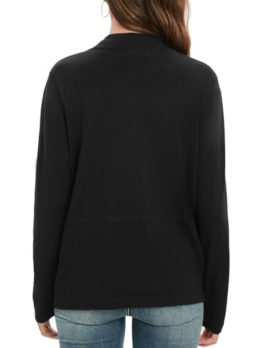 Women's Black Lapel Open Front Blazer Cardigan