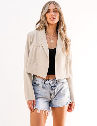Luvamia Women's Cropped Blazer - Beige, Size Large