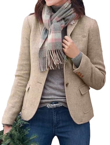 Women's Khaki Long Sleeve Casual Blazer Jacket