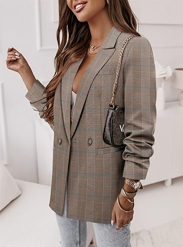 Women’s Brown Plaid Casual Blazer Jacket
