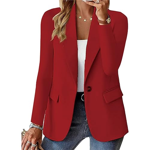 Women's Fall Casual Blazer with Pockets - Red