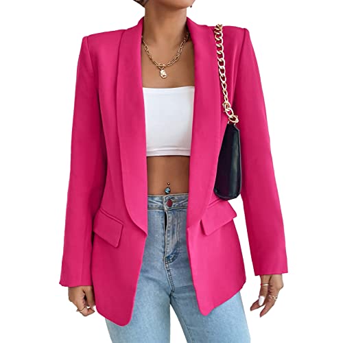 Women's Casual Open Front Blazer Jacket - Rose
