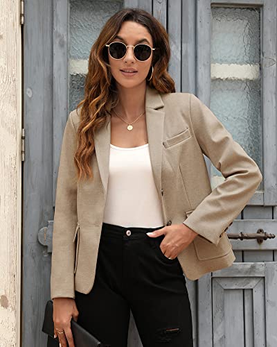 Women's Khaki Long Sleeve Casual Blazer Jacket