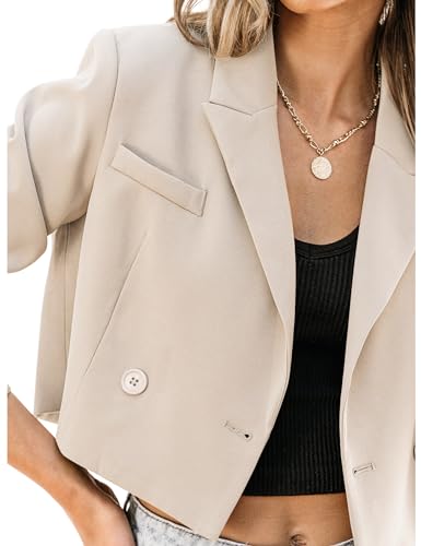 Luvamia Women's Cropped Blazer - Beige, Size Large