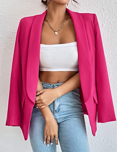 Women's Casual Open Front Blazer Jacket - Rose