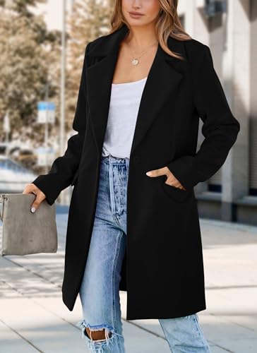 Prettygarden Women's Fall Long Blazer Jacket - Black