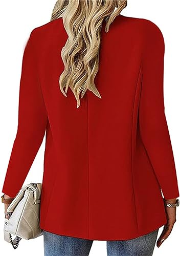 Women's Fall Casual Blazer with Pockets - Red
