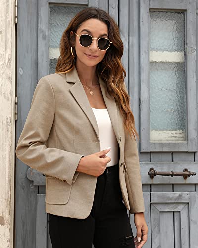 Women's Khaki Long Sleeve Casual Blazer Jacket