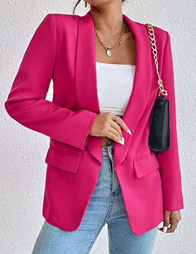 Women's Casual Open Front Blazer Jacket - Rose