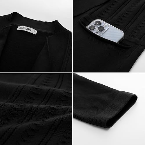 Women's Black Lapel Open Front Blazer Cardigan