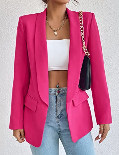 Women's Casual Open Front Blazer Jacket - Rose