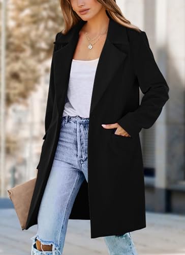 Prettygarden Women's Fall Long Blazer Jacket - Black