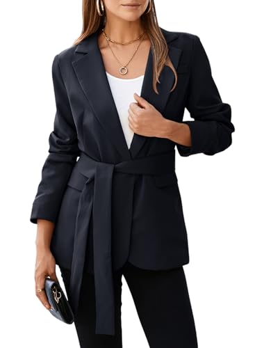 Black Belted Women's Office Blazer with Pockets