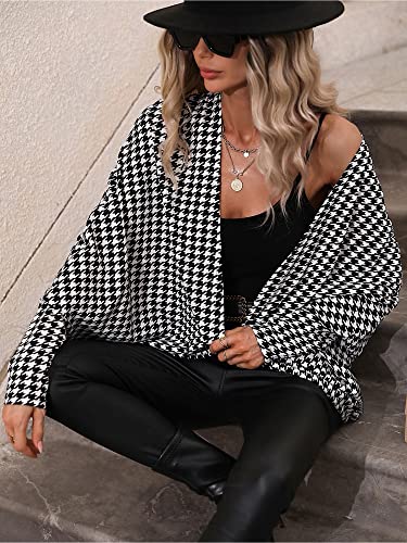 Houndstooth Oversized Blazer Jacket for Women