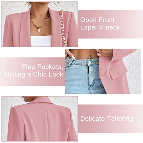 Women's Casual Open Front Blazer Jacket - Rose