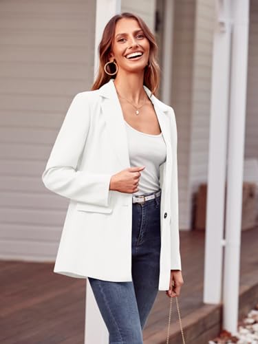 Women's Casual Blazer Jacket with Pockets - White