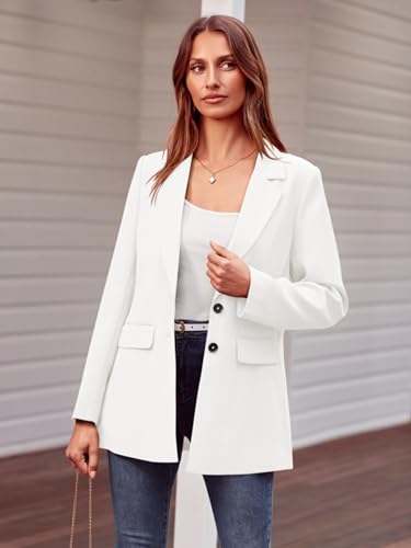 Women's Casual Blazer Jacket with Pockets - White