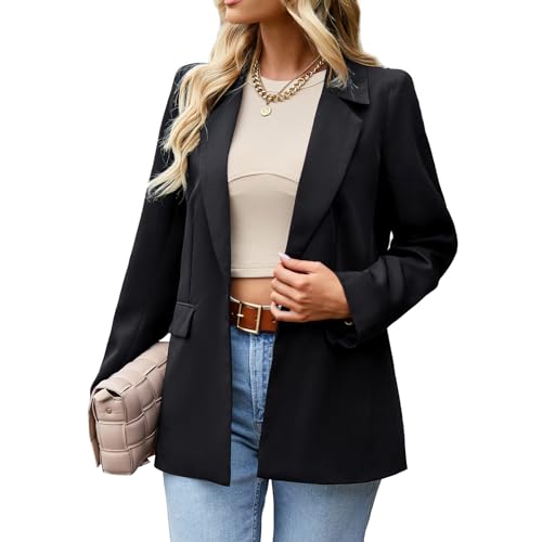 Women's Long Sleeve Casual Blazer Jacket - Black