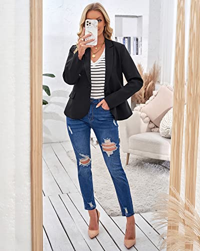 Women's Black Notched Lapel Blazer Jacket