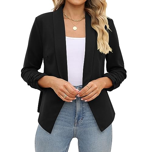 Black Women's Open Front Blazer Jacket