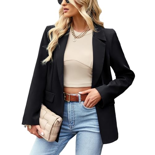Women's Long Sleeve Casual Blazer Jacket - Black