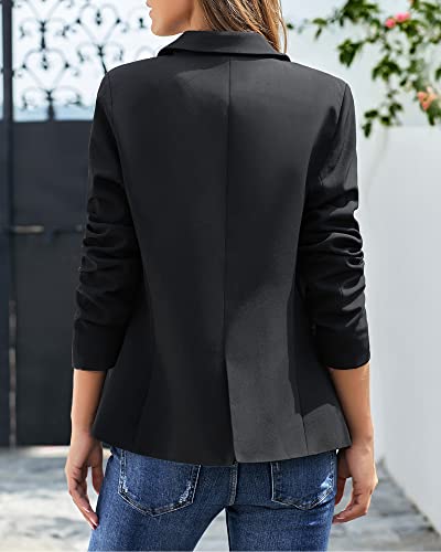 Women's Black Notched Lapel Blazer Jacket