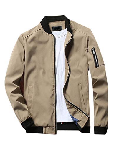 Lavnis Men's Lightweight Khaki Bomber Jacket