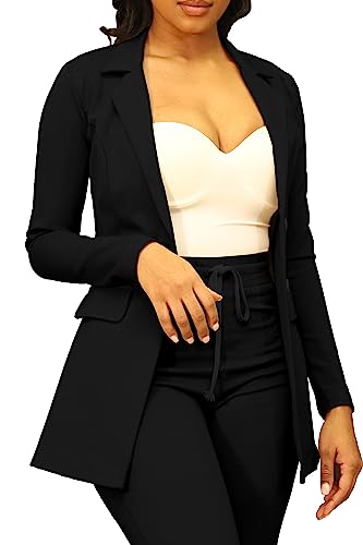 Women's Lightweight Open Front Blazer Jacket - Black