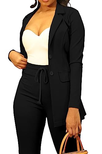 Women's Lightweight Open Front Blazer Jacket - Black