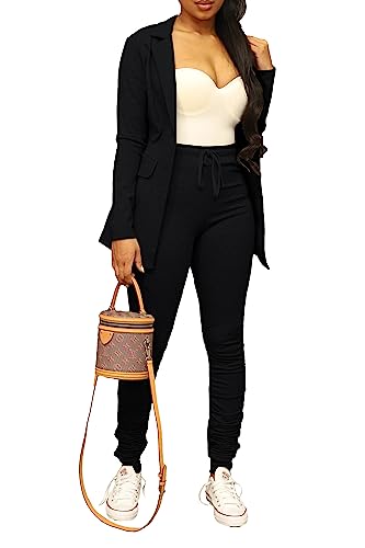 Women's Lightweight Open Front Blazer Jacket - Black