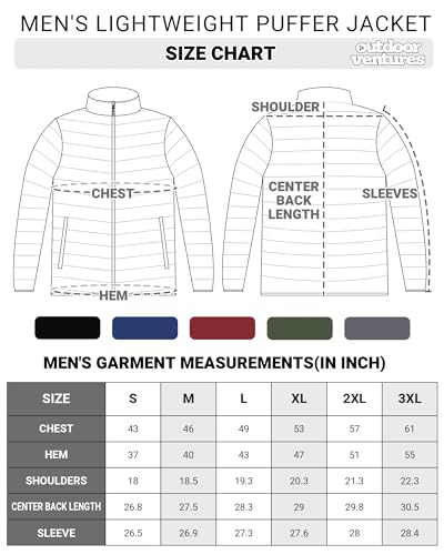 Outdoor Ventures Men's Lightweight Packable Puffer Winter Jacket Insulated Puffy Coat for Snow Ski Hiking Travel
