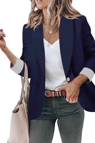 Genhoo Women's Navy Blue Long Blazer Jacket