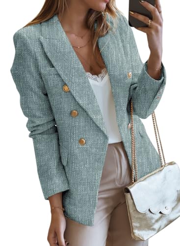 Chic Women's Double-Breasted Tweed Blazer Jacket