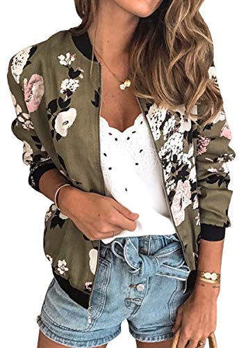Lightweight Camouflage Zip-Up Bomber Jacket for Women