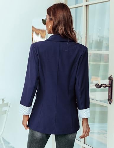 Genhoo Women's Navy Blue Long Blazer Jacket