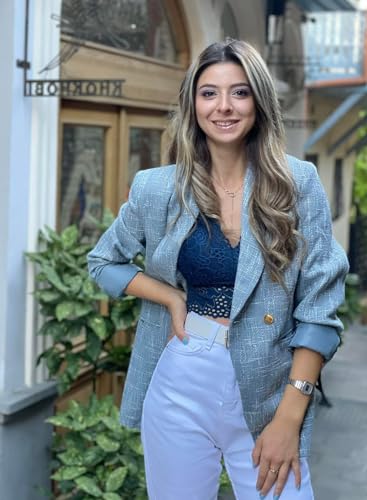 Chic Women's Double-Breasted Tweed Blazer Jacket