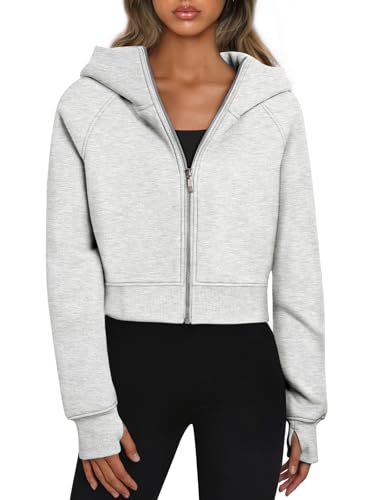 Trendy Women's Cropped Zip-Up Hoodies - Grey
