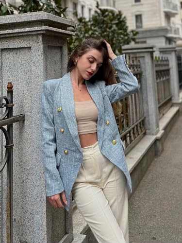 Chic Women's Double-Breasted Tweed Blazer Jacket