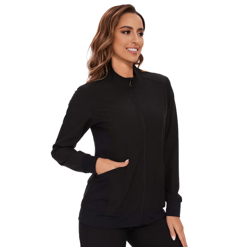 CozyFit Women's Zip Front Scrub Jacket - Black