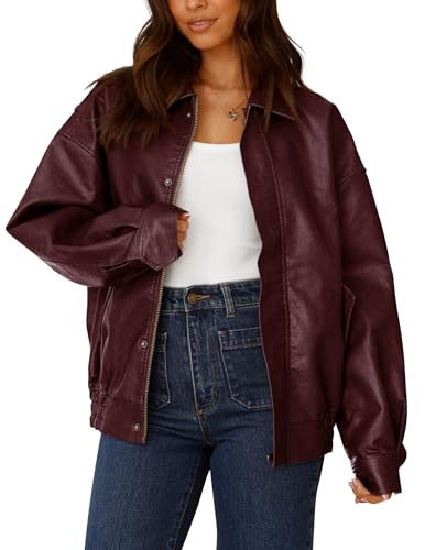 Faux Leather Oversized Motorcycle Jacket for Women