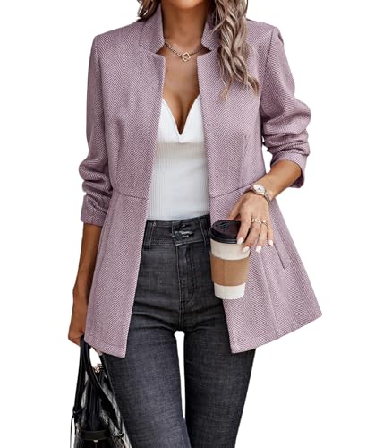 Chouyatou Women's Open Front Blazer Jacket - Purple