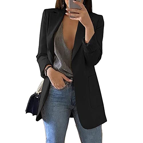 Cnkwei Women's Black Open Front Blazer Jacket
