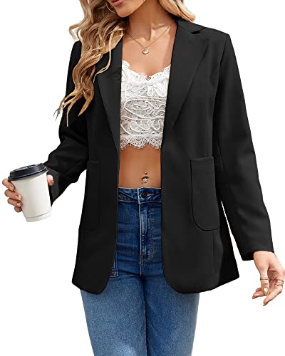 Cnkwei Women's Black Open Front Blazer Jacket