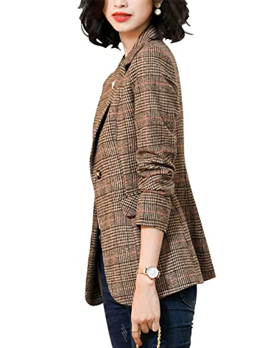 Women's Houndstooth Plaid Boyfriend Blazer Coat