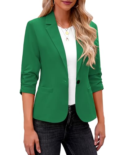 Women's Summer 3/4 Sleeve Blazer Jacket - Green