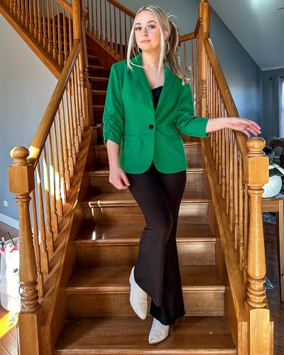 Women's Summer 3/4 Sleeve Blazer Jacket - Green