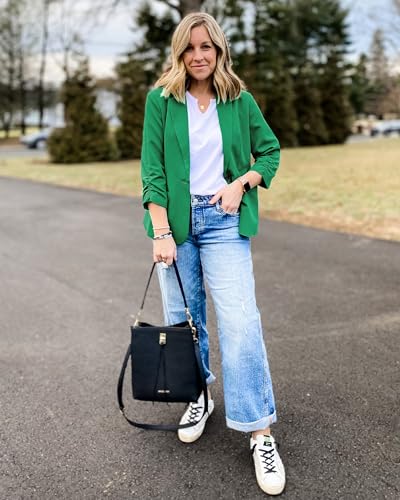 Women's Summer 3/4 Sleeve Blazer Jacket - Green