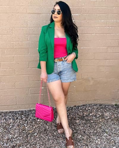 Women's Summer 3/4 Sleeve Blazer Jacket - Green