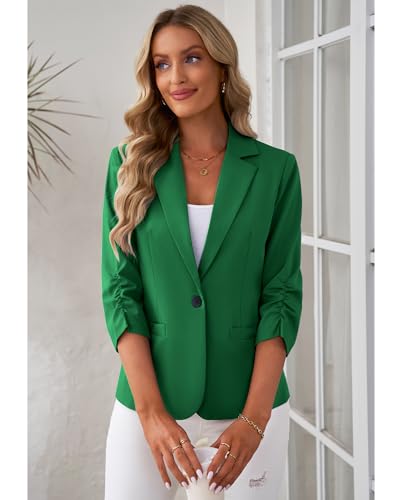 Women's Summer 3/4 Sleeve Blazer Jacket - Green